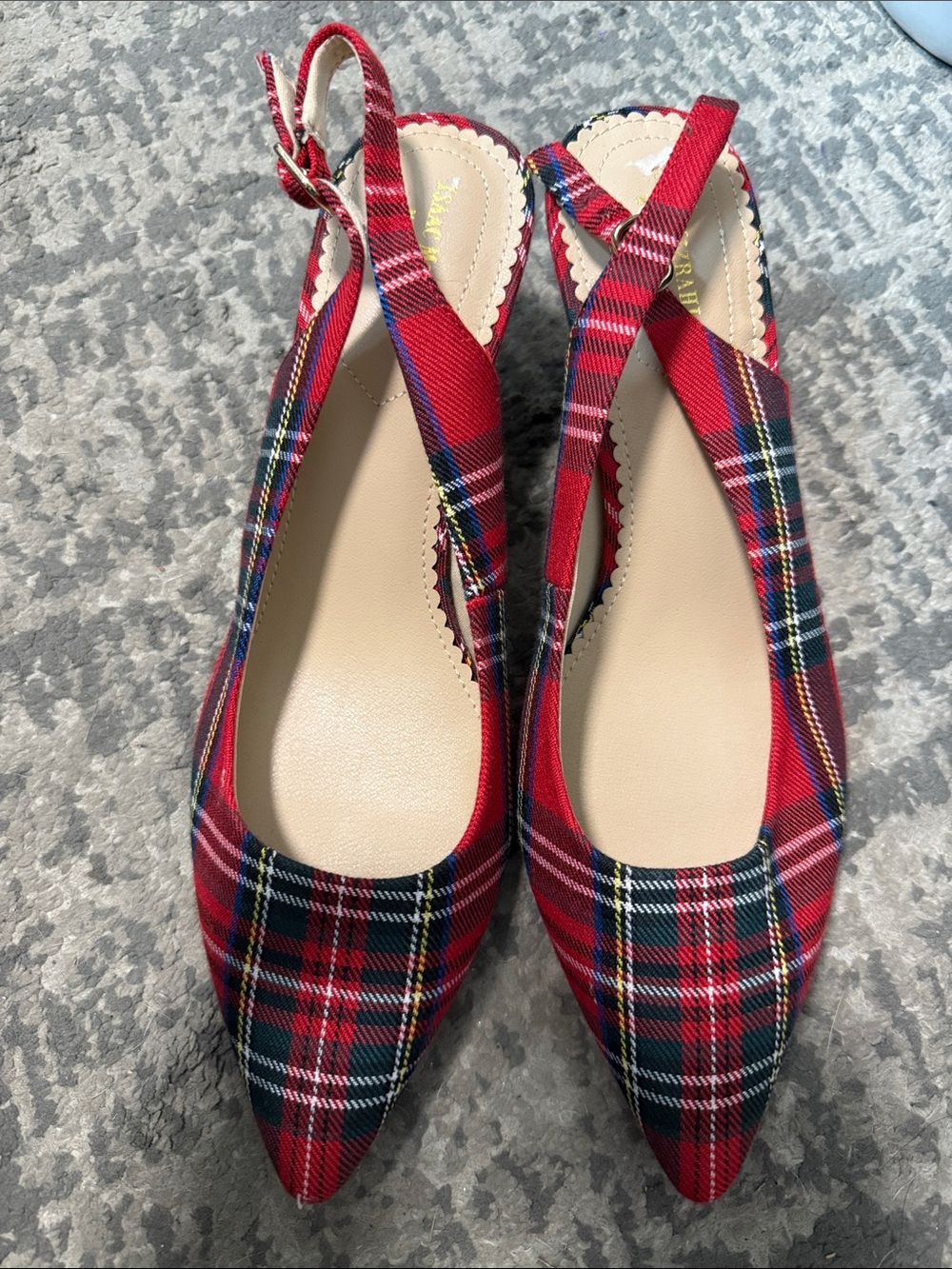 Isaac Mizrahi Red Tartan Pointed Slingback kitten heel